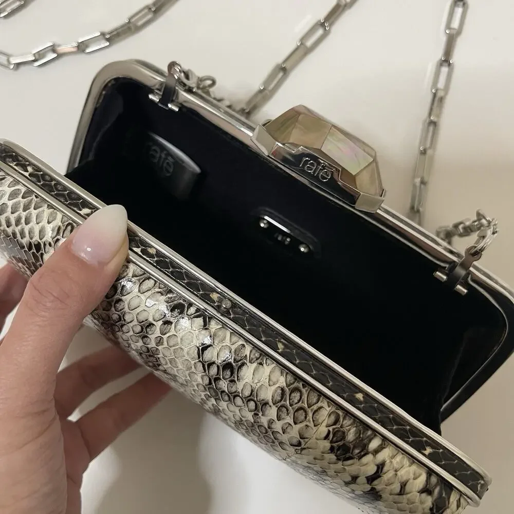 RAFE Snake Skin Clutch evening shoulder purse Demi Python white black combo